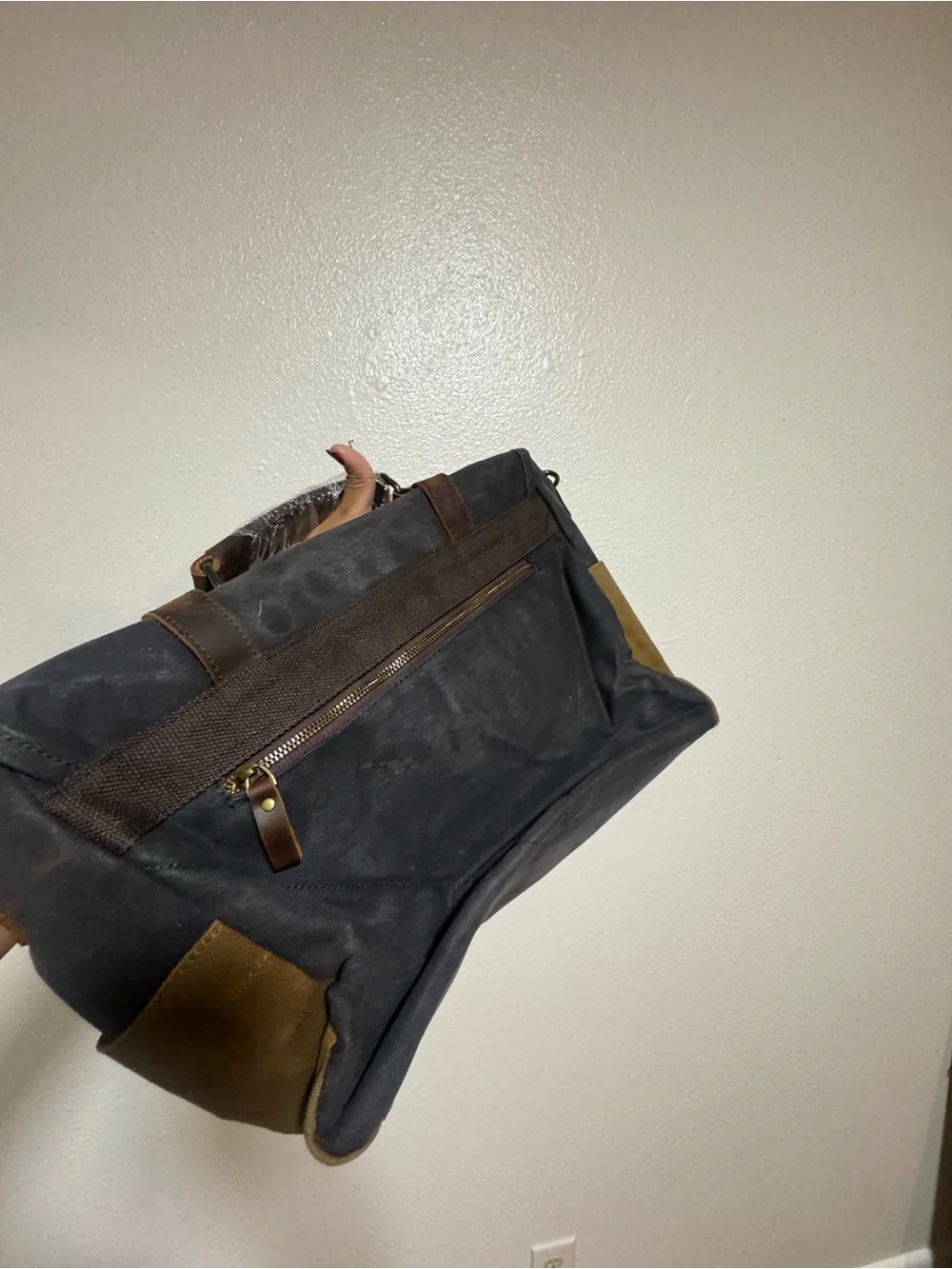 Men's Gray Canvas & Brown Leather Messenger Bag